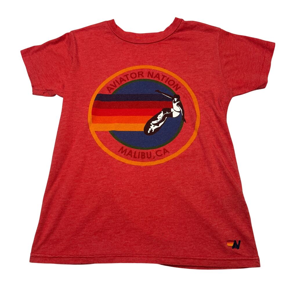Aviator Nation Malibu CA Logo Tee Shirt Youth 12 Retro Kidcore Casual